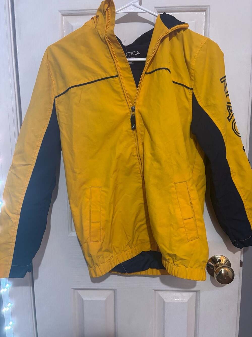 Nautica Boys Yellow and Navy Hooded Windbreaker Jacket Size 10/12